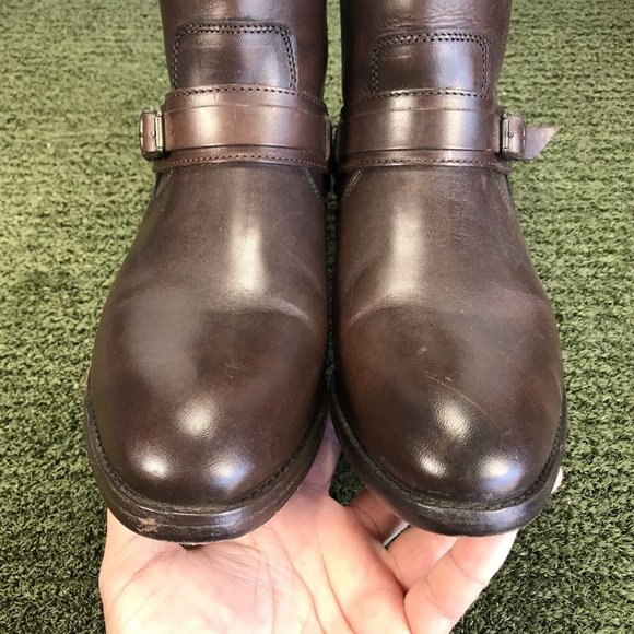 Frye Womens Motorcycle Boots Brown Leather Straps Metal Harness Mid Calf 8 B - Picture 5 of 10